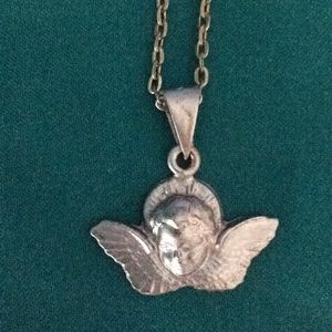 18” silver link necklace with angel pendant